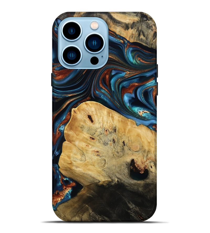 iPhone 14 Pro Max Wood Live Edge Phone Case - Cadence (Teal & Gold, 814374)