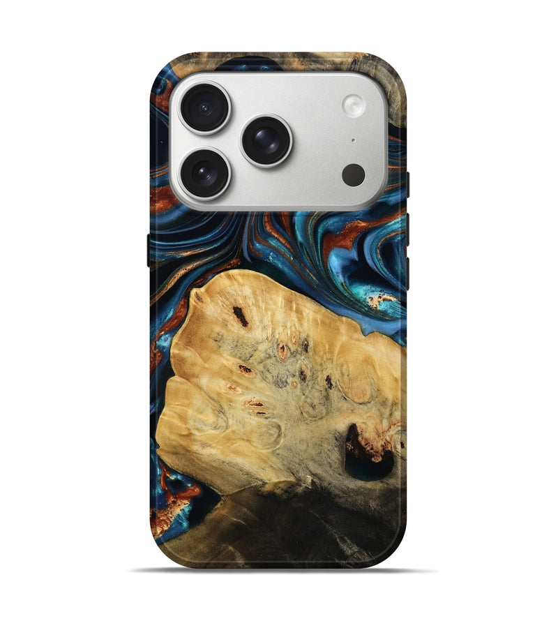 iPhone 17 Pro Wood Live Edge Phone Case - Cadence (Teal & Gold, 814374)