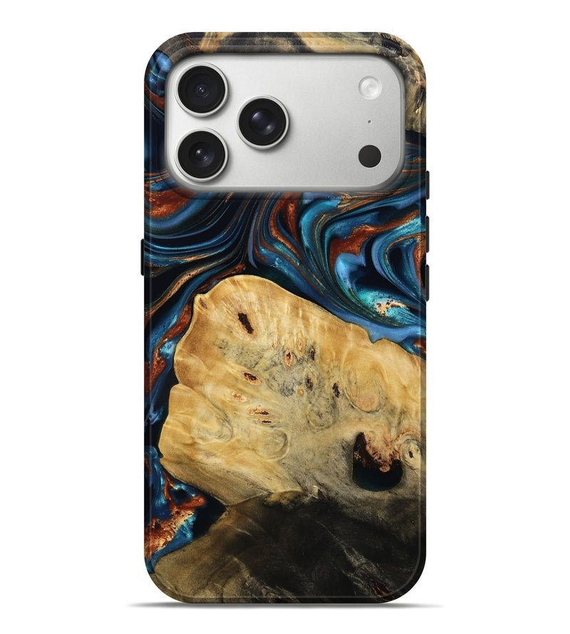 iPhone 17 Pro Max Wood Live Edge Phone Case - Cadence (Teal & Gold, 814374)