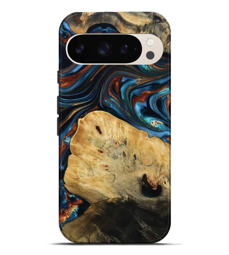 Pixel 10 Pro XL Wood Live Edge Phone Case - Cadence (Teal & Gold, 814374)