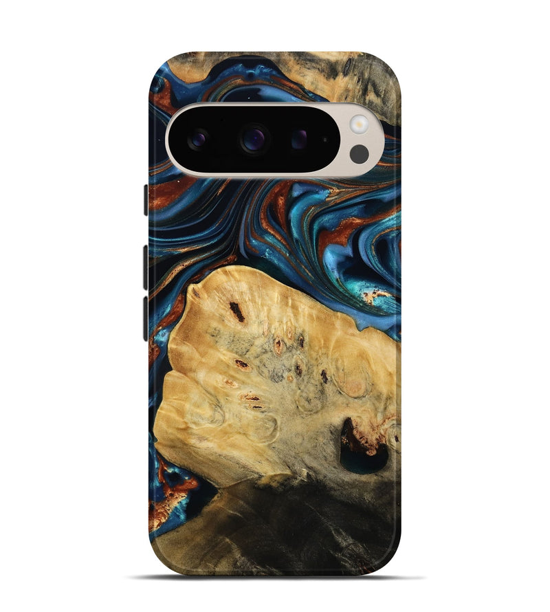 Pixel 9 Wood Live Edge Phone Case - Cadence (Teal & Gold, 814374)