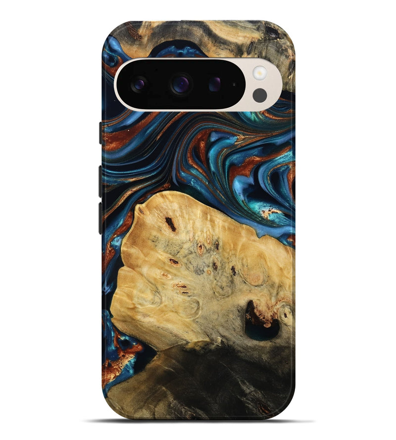 Pixel 9 Pro XL Wood Live Edge Phone Case - Cadence (Teal & Gold, 814374)