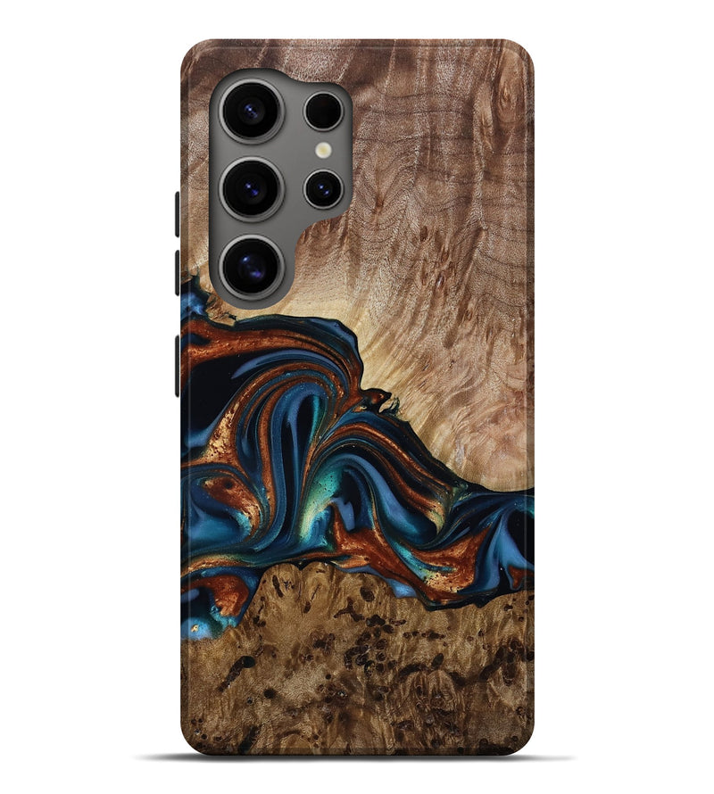 Galaxy S25 Ultra Wood Live Edge Phone Case - Iyanna (Teal & Gold, 814375)