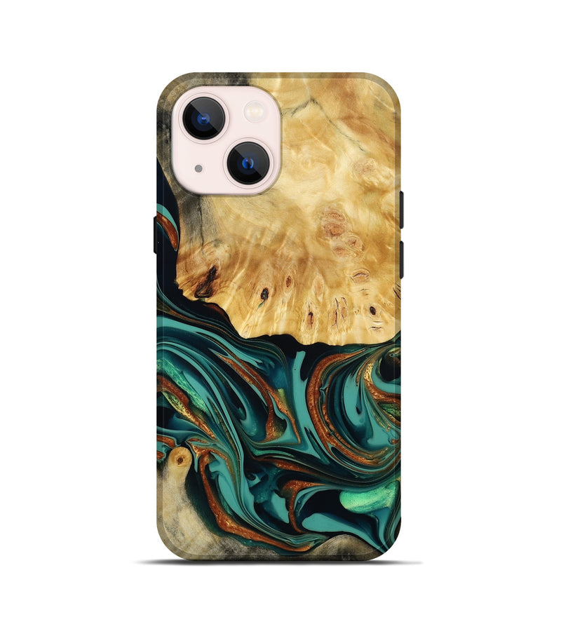 iPhone 13 mini Wood Live Edge Phone Case - Dick (Teal & Gold, 814376)