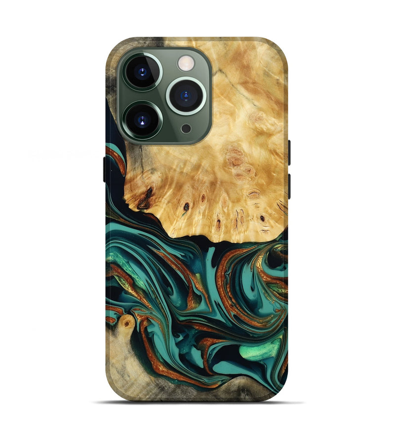 iPhone 13 Pro Wood Live Edge Phone Case - Dick (Teal & Gold, 814376)