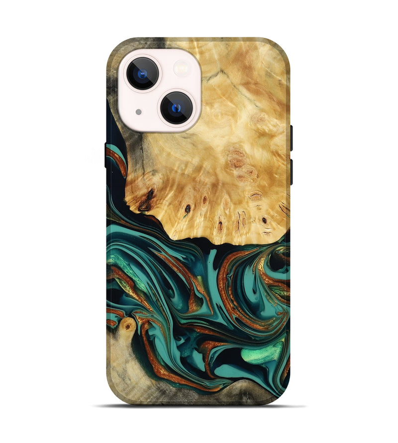 iPhone 14 Wood Live Edge Phone Case - Dick (Teal & Gold, 814376)