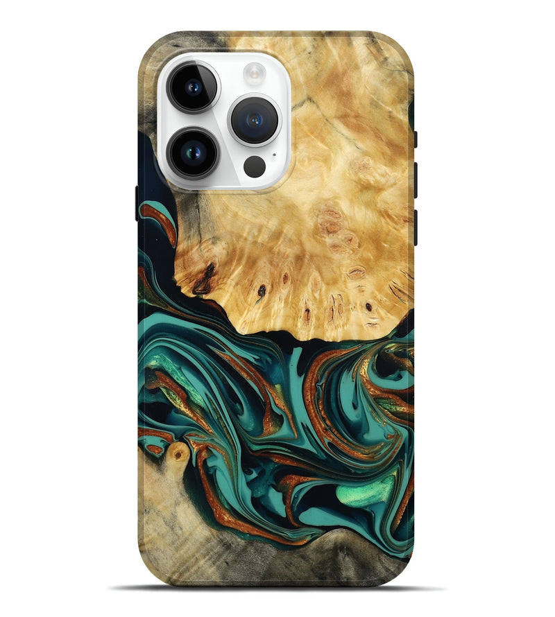 iPhone 15 Pro Max Wood Live Edge Phone Case - Dick (Teal & Gold, 814376)