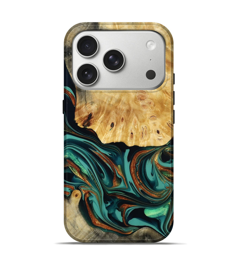 iPhone 17 Pro Wood Live Edge Phone Case - Dick (Teal & Gold, 814376)