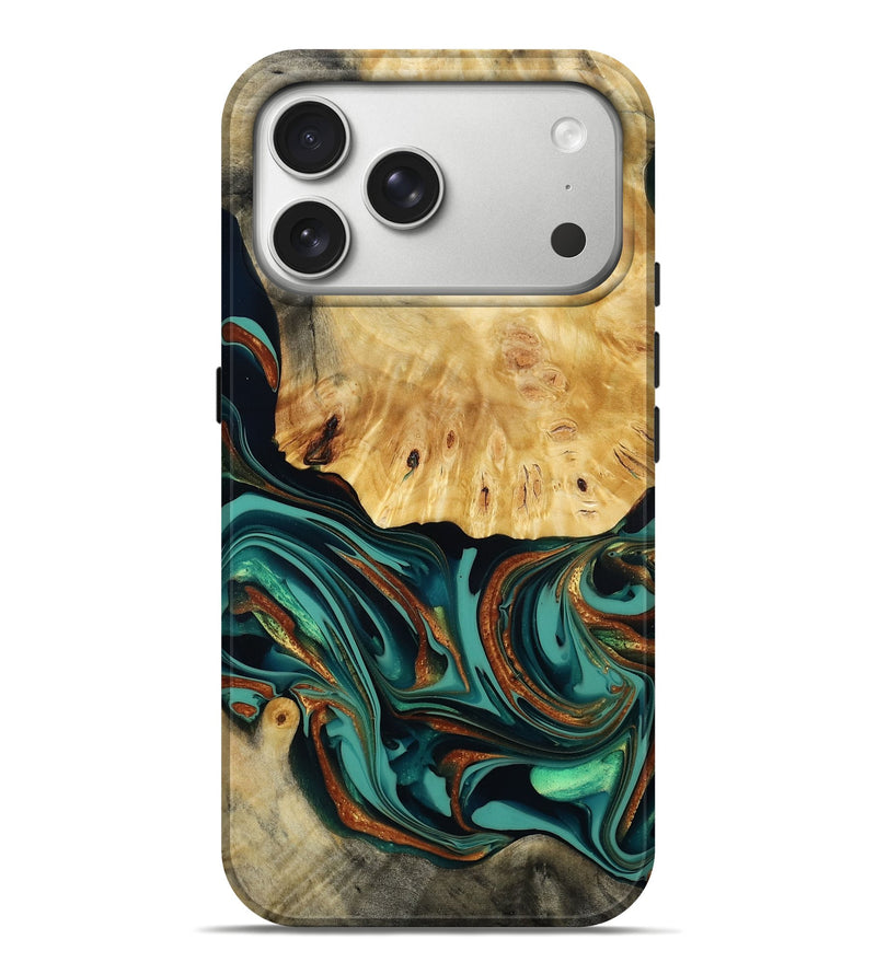 iPhone 17 Pro Max Wood Live Edge Phone Case - Dick (Teal & Gold, 814376)