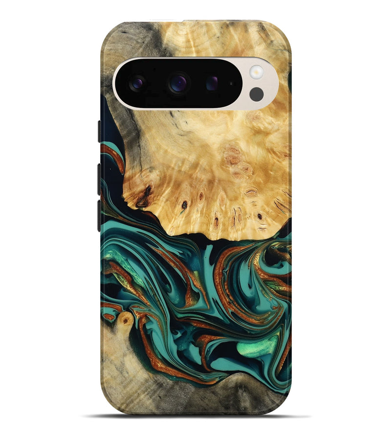 Pixel 10 Pro XL Wood Live Edge Phone Case - Dick (Teal & Gold, 814376)