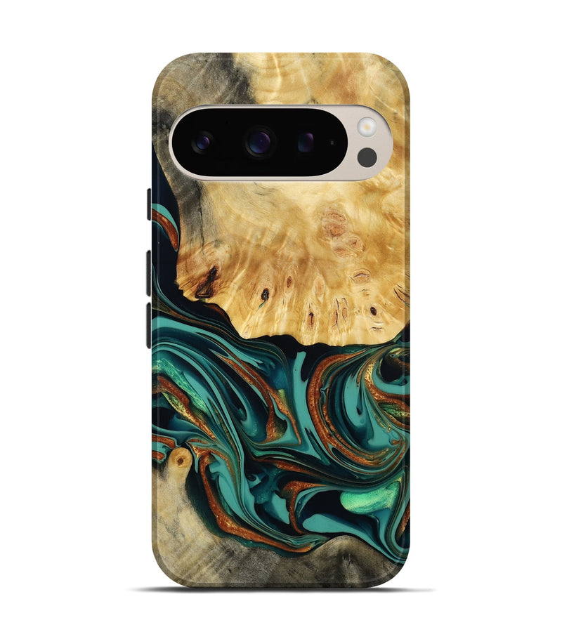 Pixel 9 Pro Wood Live Edge Phone Case - Dick (Teal & Gold, 814376)