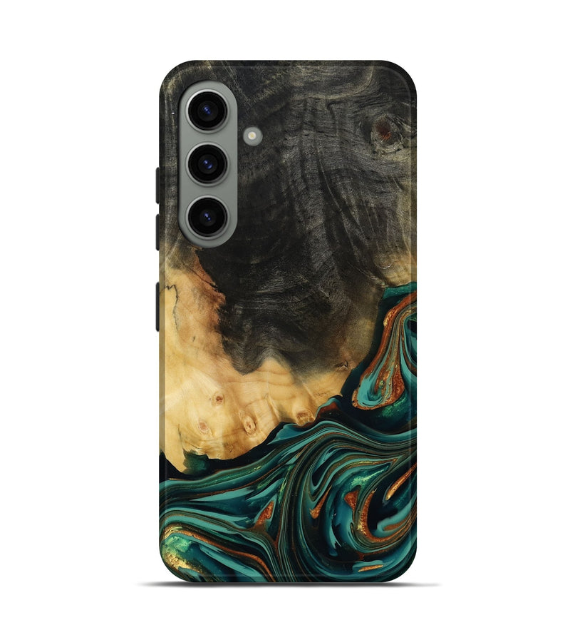 Galaxy S24 Wood Live Edge Phone Case - Boaz (Teal & Gold, 814380)