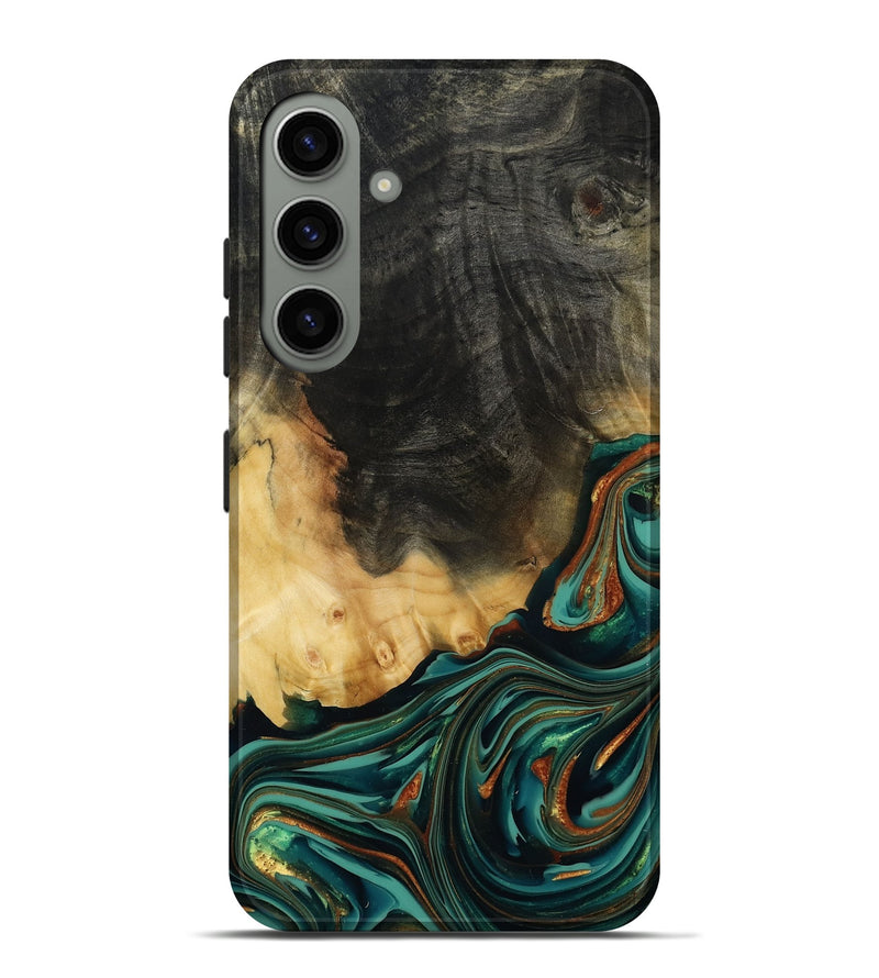 Galaxy S24 Plus Wood Live Edge Phone Case - Boaz (Teal & Gold, 814380)