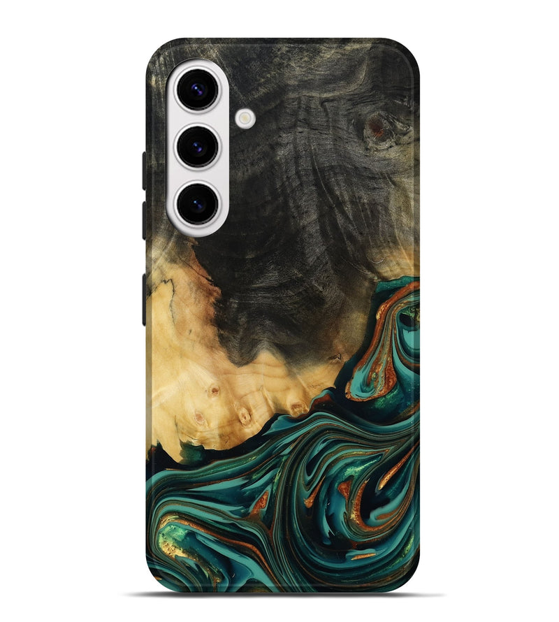 Galaxy S25 Plus Wood Live Edge Phone Case - Boaz (Teal & Gold, 814380)