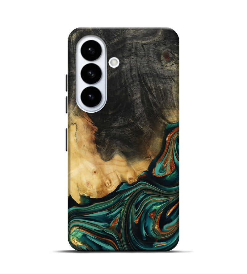 Galaxy S26 Wood Live Edge Phone Case - Boaz (Teal & Gold, 814380)