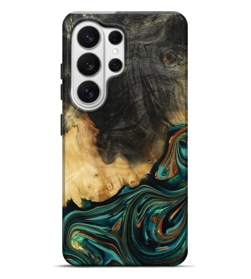 Galaxy S26 Ultra Wood Live Edge Phone Case - Boaz (Teal & Gold, 814380)