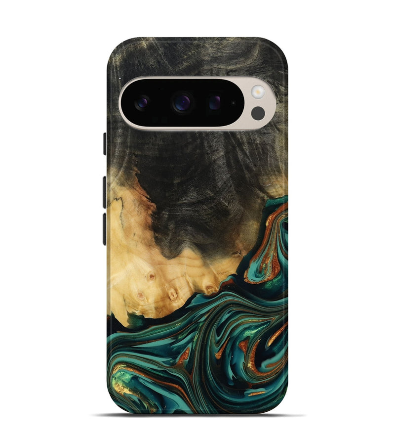 Pixel 10 Wood Live Edge Phone Case - Boaz (Teal & Gold, 814380)