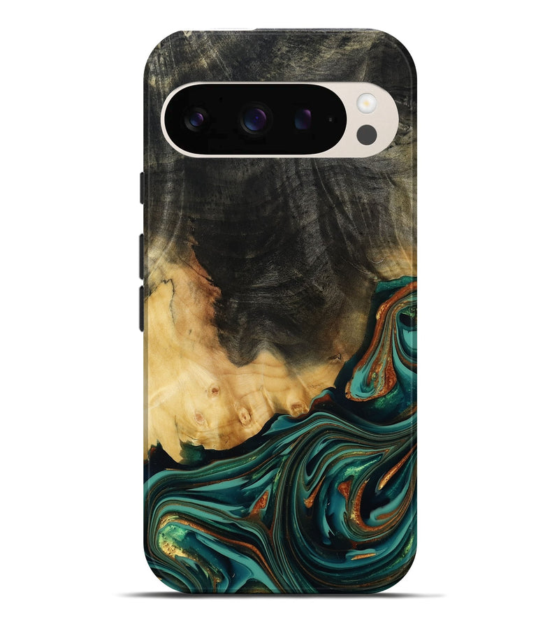 Pixel 10 Pro XL Wood Live Edge Phone Case - Boaz (Teal & Gold, 814380)