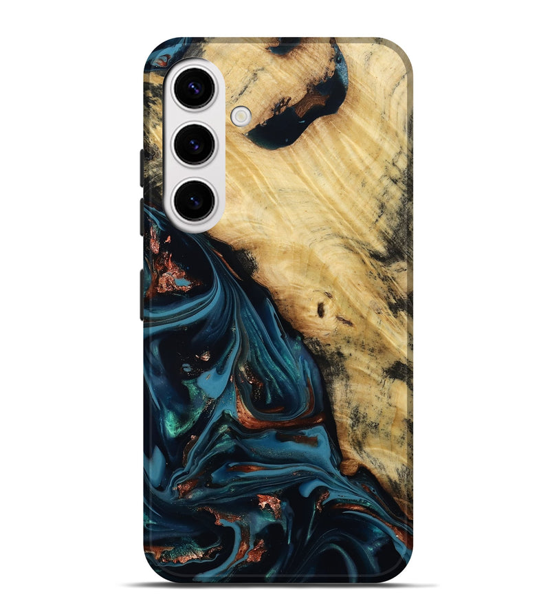 Galaxy S25 Plus Wood Live Edge Phone Case - Kelvin (Teal & Gold, 814381)