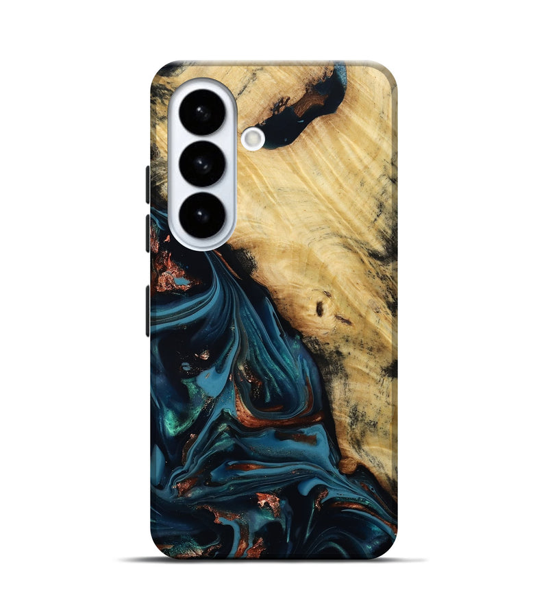 Galaxy S26 Wood Live Edge Phone Case - Kelvin (Teal & Gold, 814381)