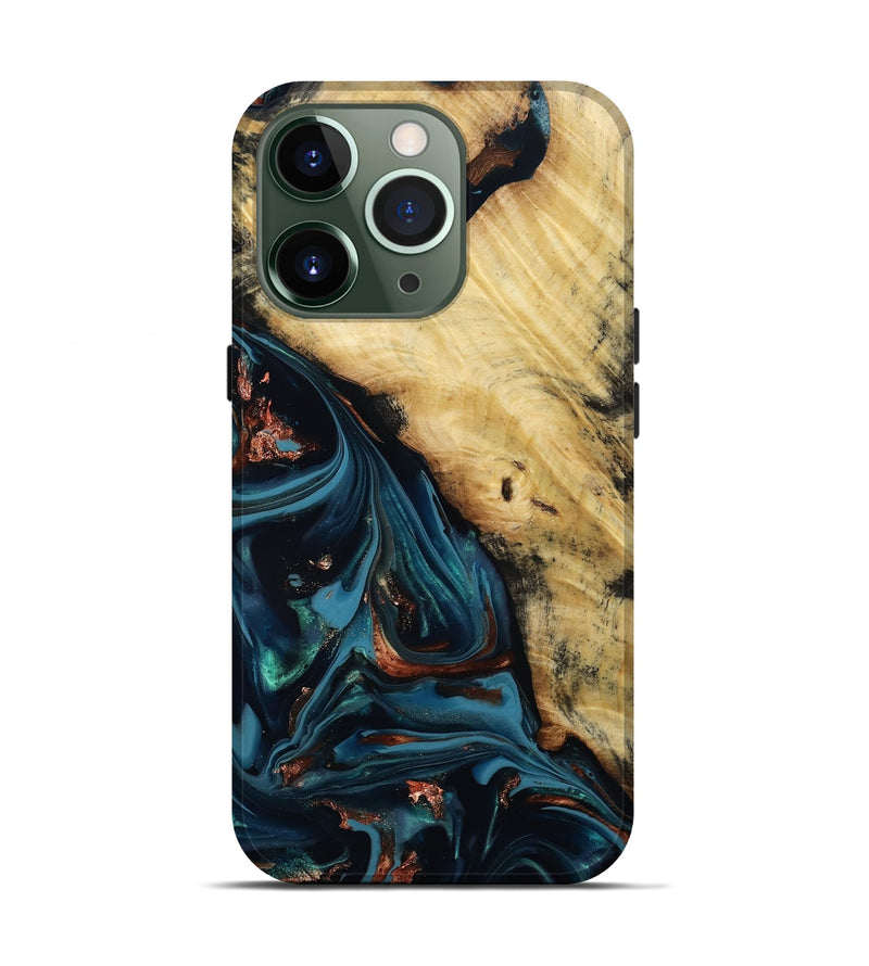 iPhone 13 Pro Wood Live Edge Phone Case - Kelvin (Teal & Gold, 814381)