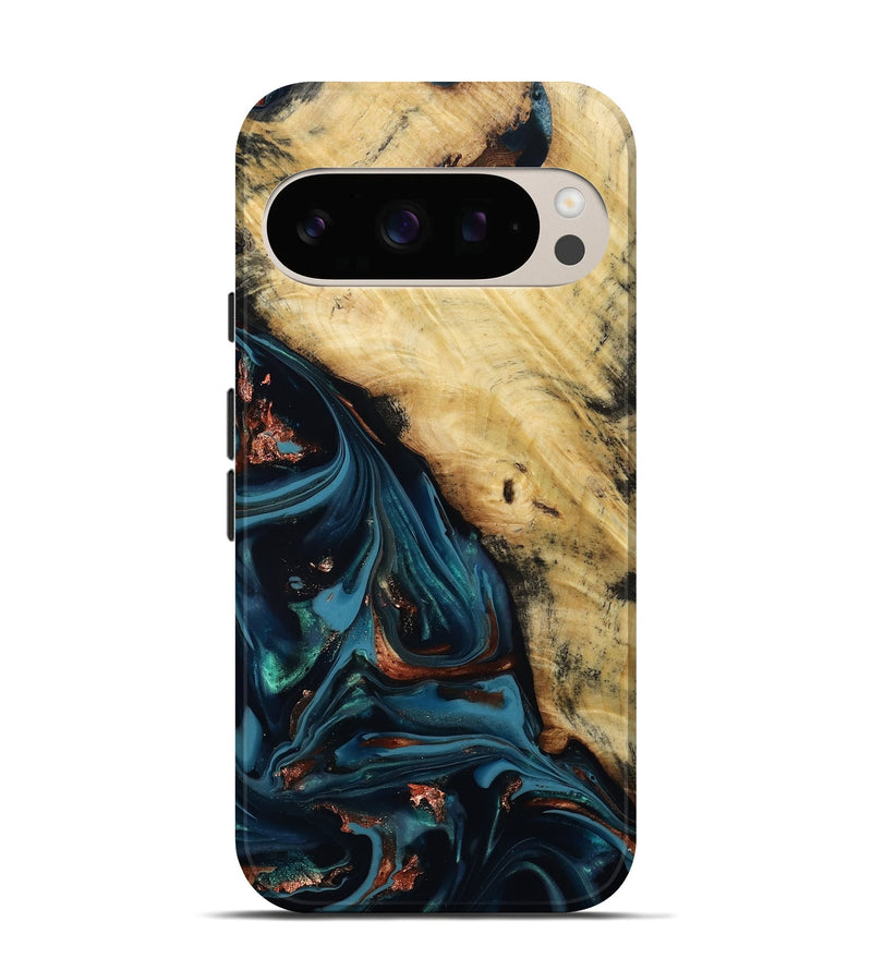 Pixel 10 Pro Wood Live Edge Phone Case - Kelvin (Teal & Gold, 814381)