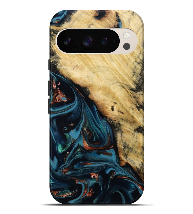 Pixel 10 Pro XL Wood Live Edge Phone Case - Kelvin (Teal & Gold, 814381)