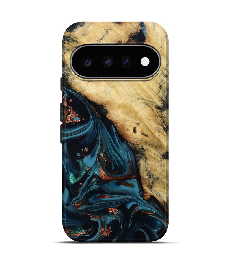 Pixel 11 Pro Wood Live Edge Phone Case - Kelvin (Teal & Gold, 814381)