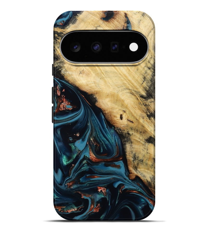 Pixel 11 Pro XL Wood Live Edge Phone Case - Kelvin (Teal & Gold, 814381)