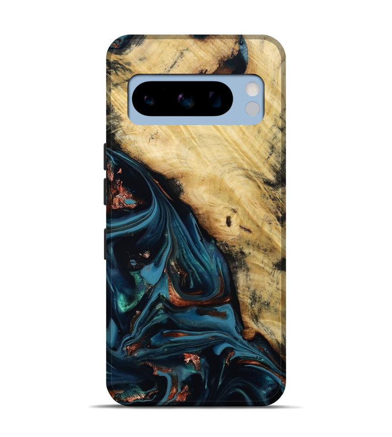 Pixel 8 Pro Wood Live Edge Phone Case - Kelvin (Teal & Gold, 814381)