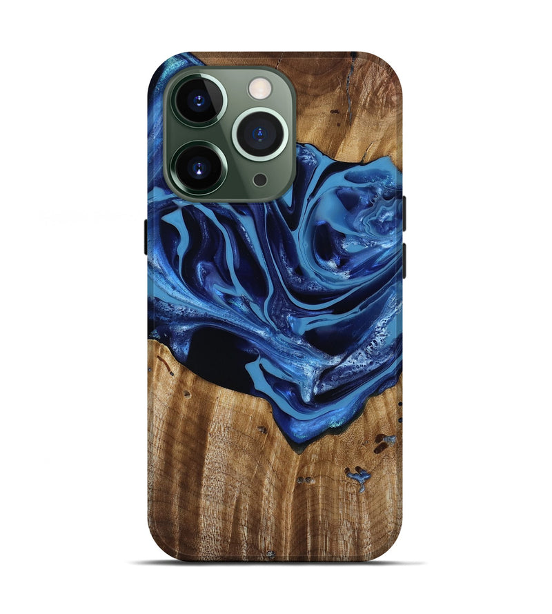 iPhone 13 Pro Wood Live Edge Phone Case - Jazlene (Blue, 814383)