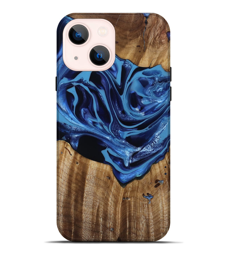 iPhone 14 Plus Wood Live Edge Phone Case - Jazlene (Blue, 814383)