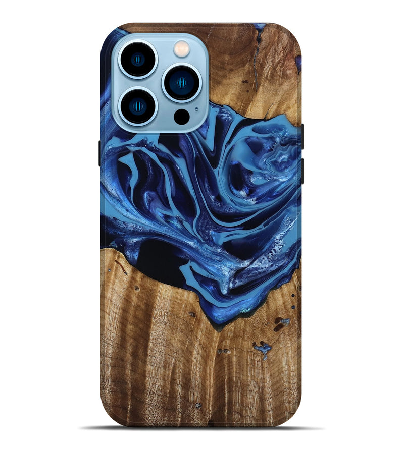 iPhone 14 Pro Max Wood Live Edge Phone Case - Jazlene (Blue, 814383)
