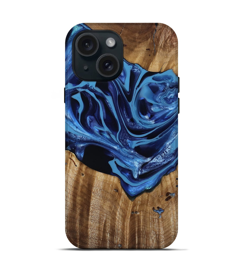 iPhone 15 Wood Live Edge Phone Case - Jazlene (Blue, 814383)