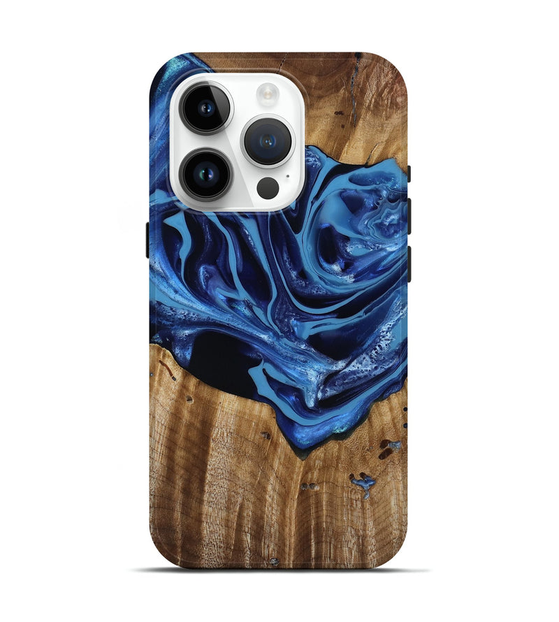 iPhone 15 Pro Wood Live Edge Phone Case - Jazlene (Blue, 814383)