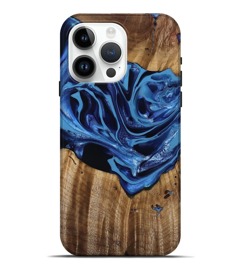 iPhone 15 Pro Max Wood Live Edge Phone Case - Jazlene (Blue, 814383)
