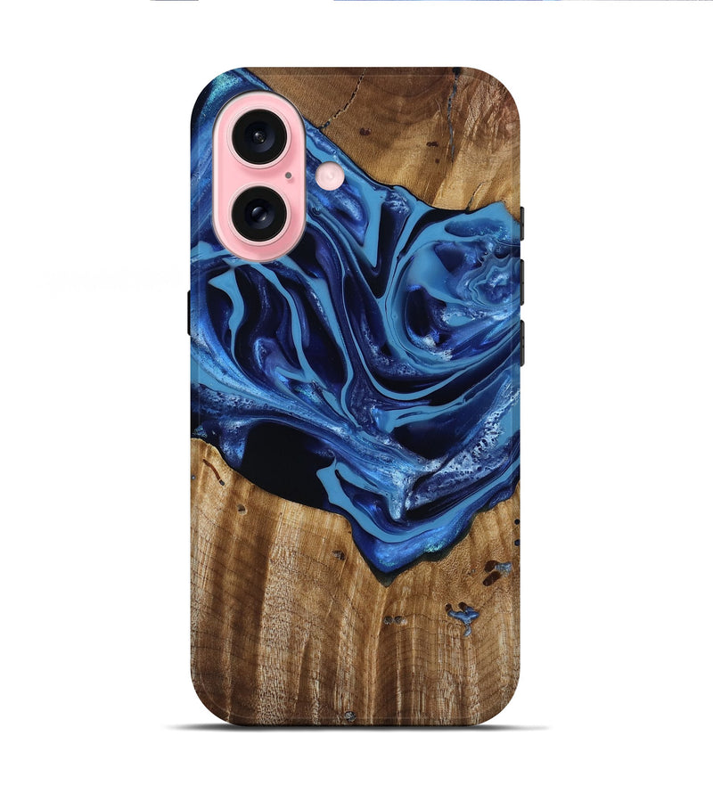 iPhone 16 Wood Live Edge Phone Case - Jazlene (Blue, 814383)