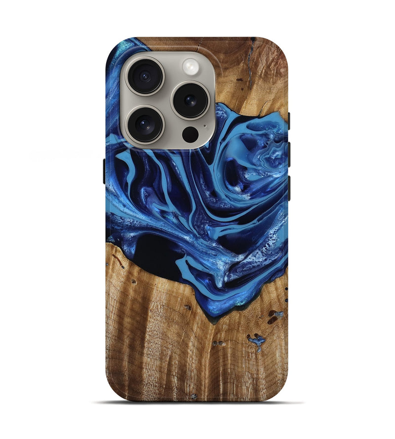 iPhone 16 Pro Wood Live Edge Phone Case - Jazlene (Blue, 814383)