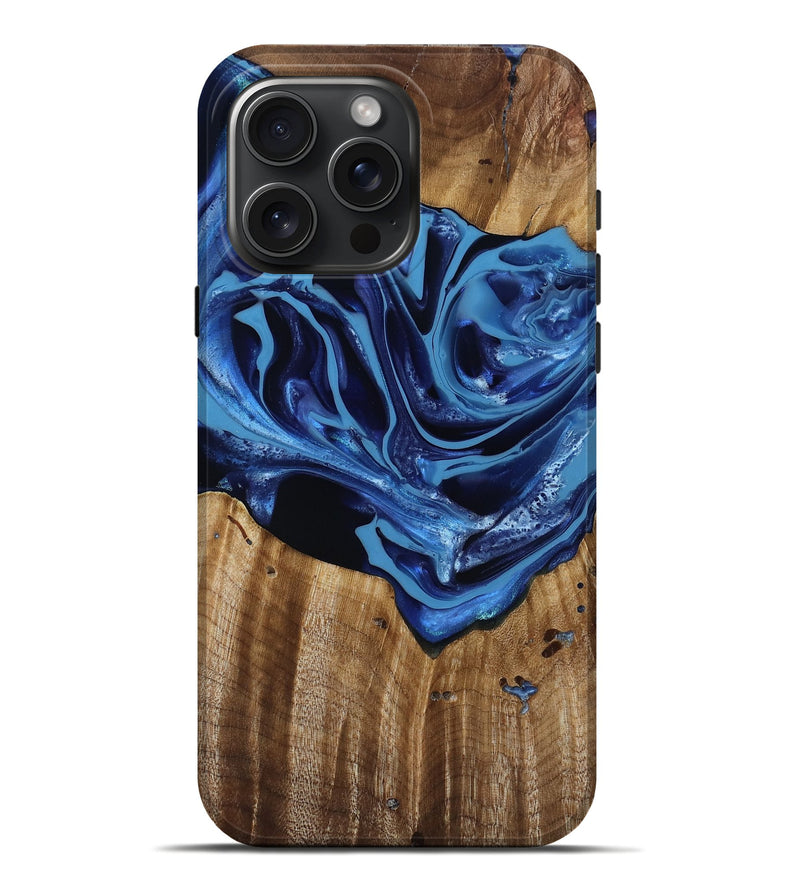 iPhone 16 Pro Max Wood Live Edge Phone Case - Jazlene (Blue, 814383)