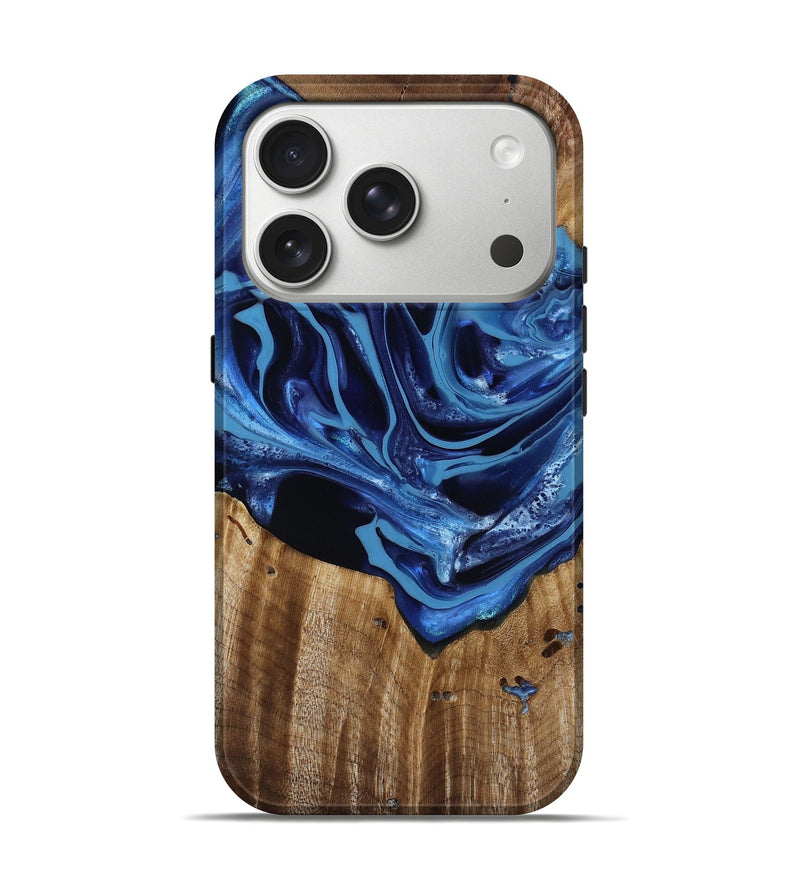 iPhone 17 Pro Wood Live Edge Phone Case - Jazlene (Blue, 814383)