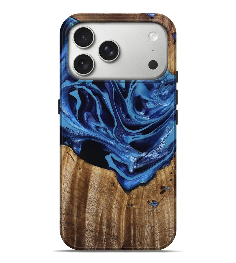 iPhone 17 Pro Max Wood Live Edge Phone Case - Jazlene (Blue, 814383)