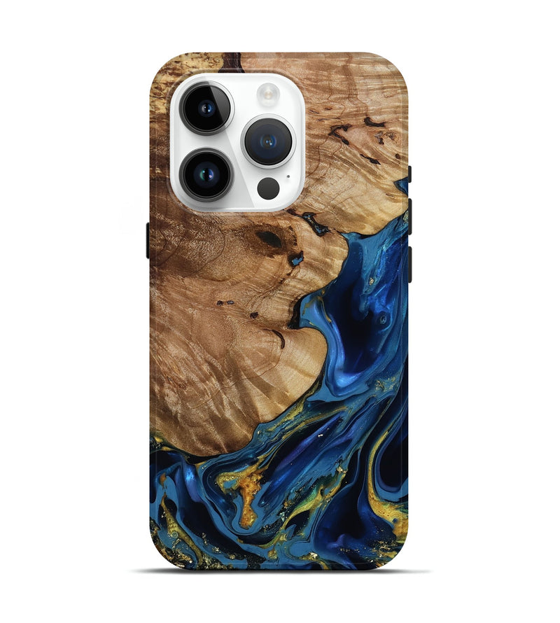 iPhone 15 Pro Wood Live Edge Phone Case - Rylan (Teal & Gold, 814384)