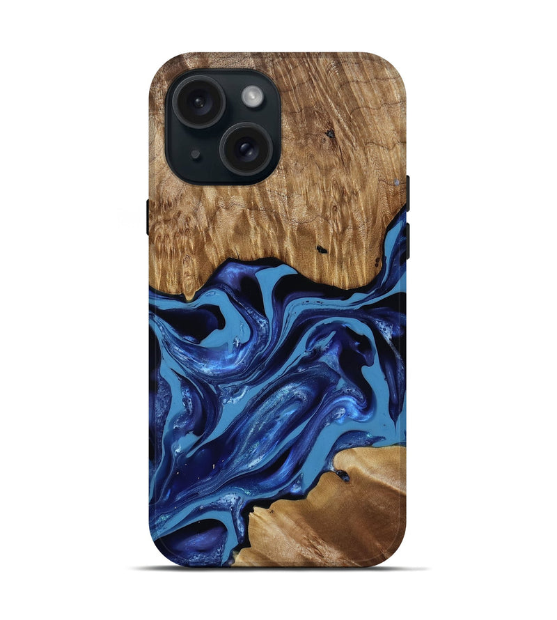 iPhone 15 Wood Live Edge Phone Case - Johnson (Blue, 814391)