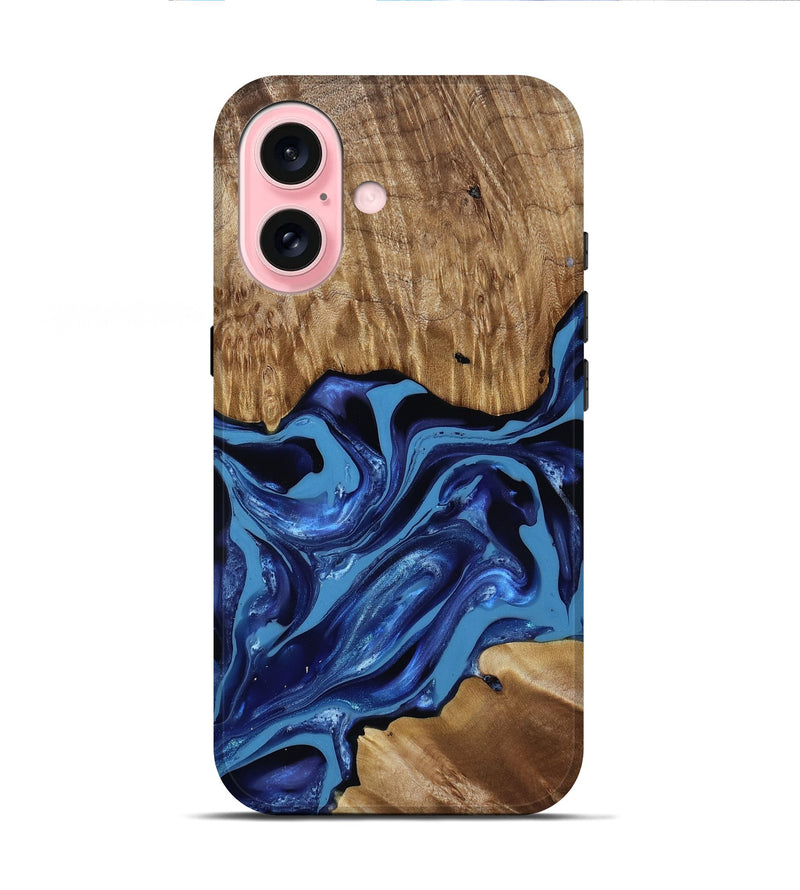 iPhone 16 Wood Live Edge Phone Case - Johnson (Blue, 814391)