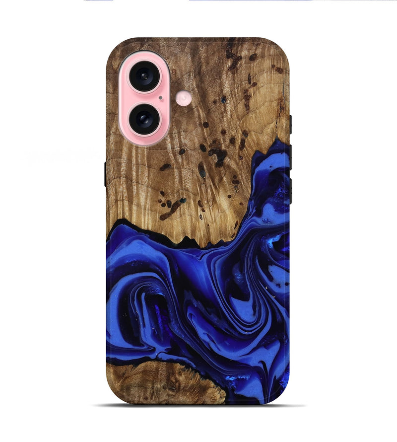 iPhone 16 Wood Live Edge Phone Case - Chaim (Blue, 814392)
