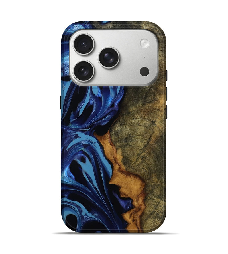 iPhone 17 Pro Wood Live Edge Phone Case - Green (Blue, 814396)