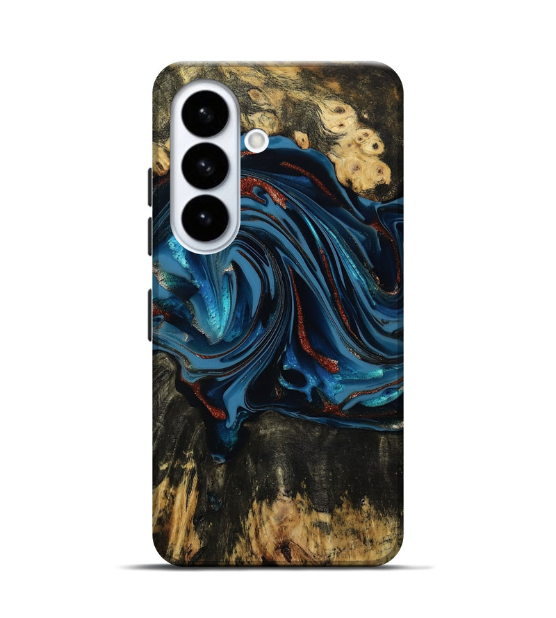 Galaxy S26 Wood Live Edge Phone Case - Artis (Teal & Gold, 814398)