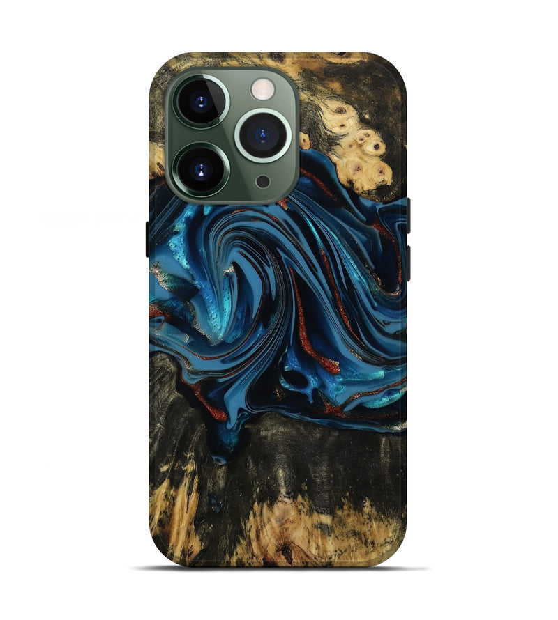 iPhone 13 Pro Wood Live Edge Phone Case - Artis (Teal & Gold, 814398)