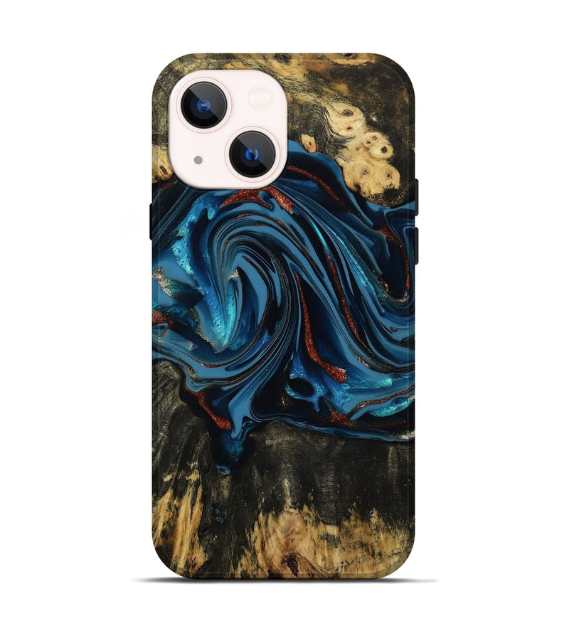iPhone 14 Wood Live Edge Phone Case - Artis (Teal & Gold, 814398)