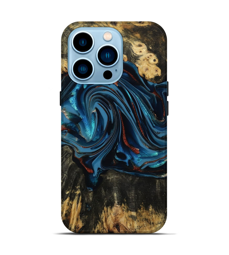 iPhone 14 Pro Wood Live Edge Phone Case - Artis (Teal & Gold, 814398)